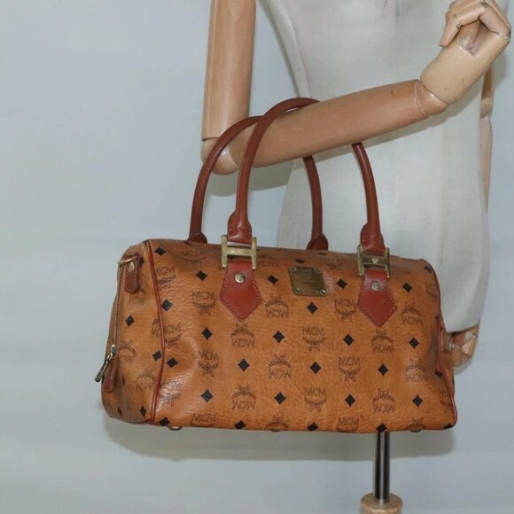 MCM Logogram Vicetos Hand Bag PVC Leather Brown Gold - Picture 13 of 15